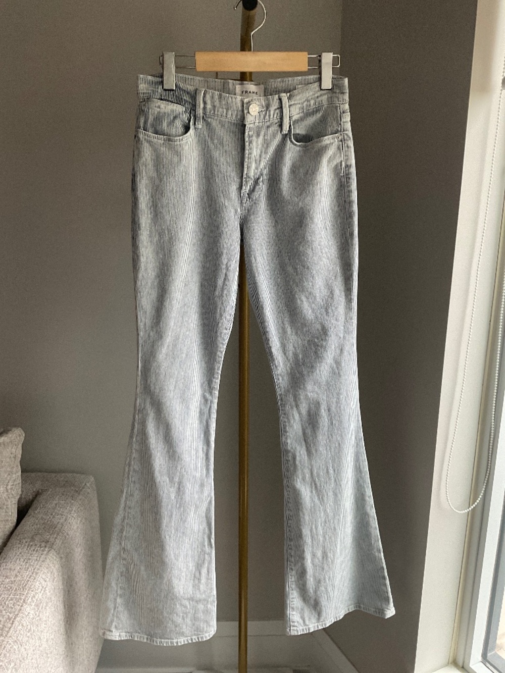 Frame Le High Flare Thin-Stripe Pants